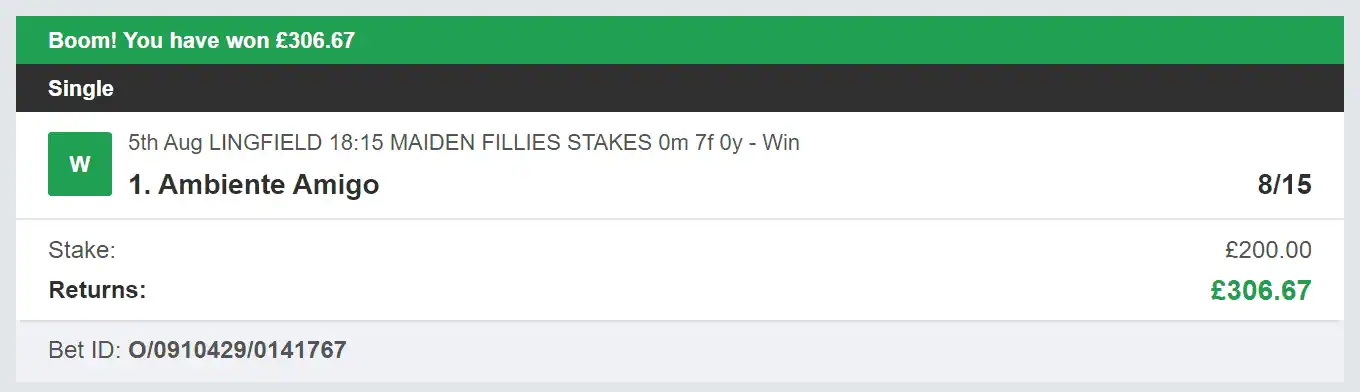 Odds On Winners - Winner - 2023-08-05