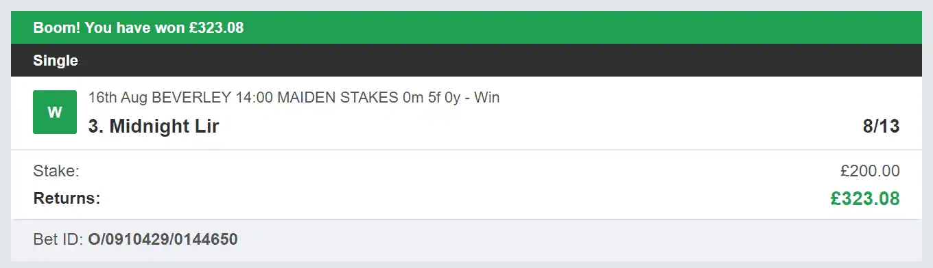 Odds On Winners - Winner - 2023-08-16