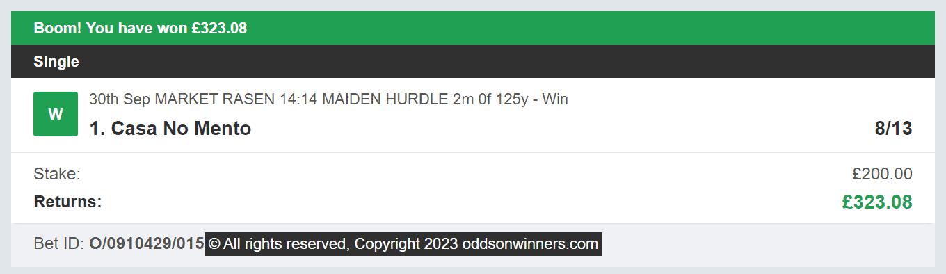Odds On Winners - Winner - 2023-09-30