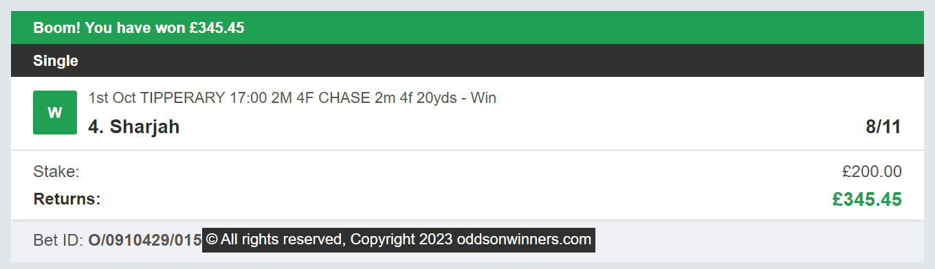 Odds On Winners - Winner - 2023-10-01