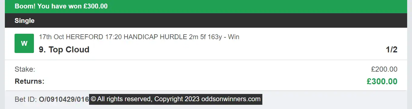 Odds On Winners - Winner - 2023-10-17
