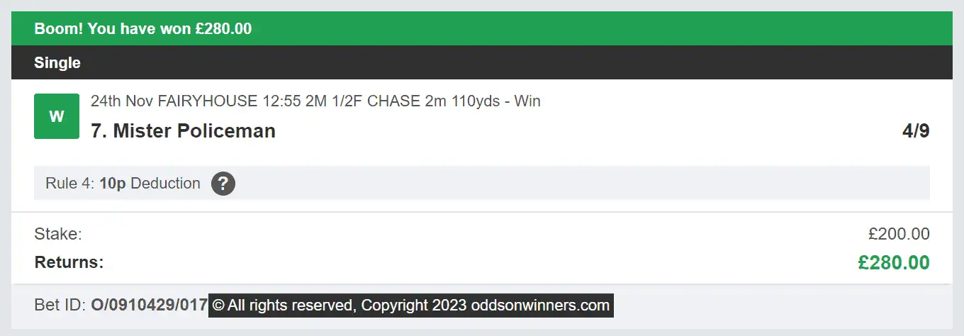 Odds On Winners - Winner - 2023-11-24