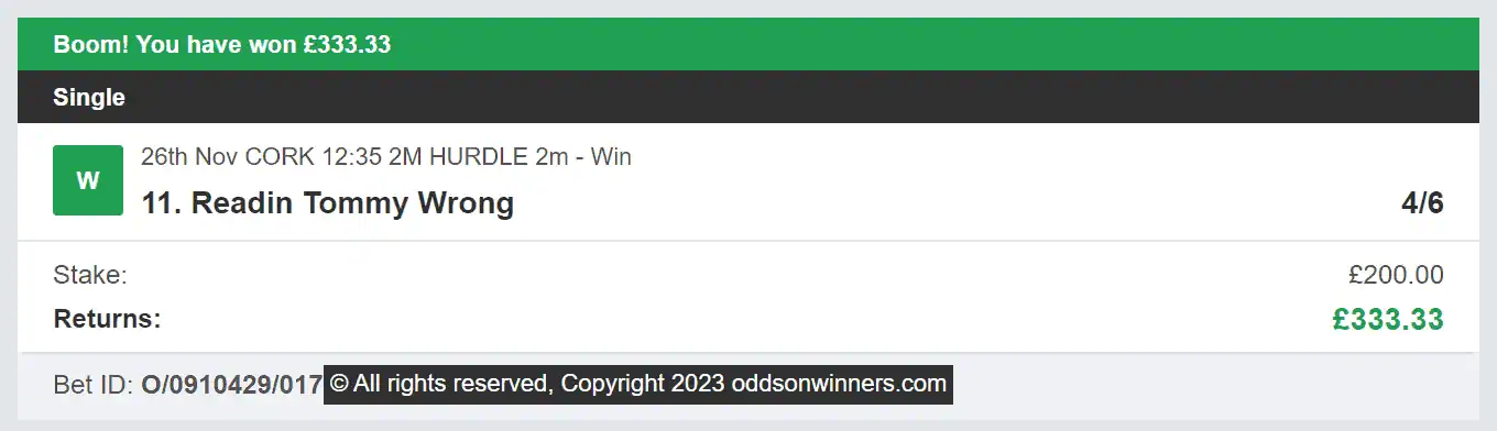 Odds On Winners - Winner - 2023-11-26