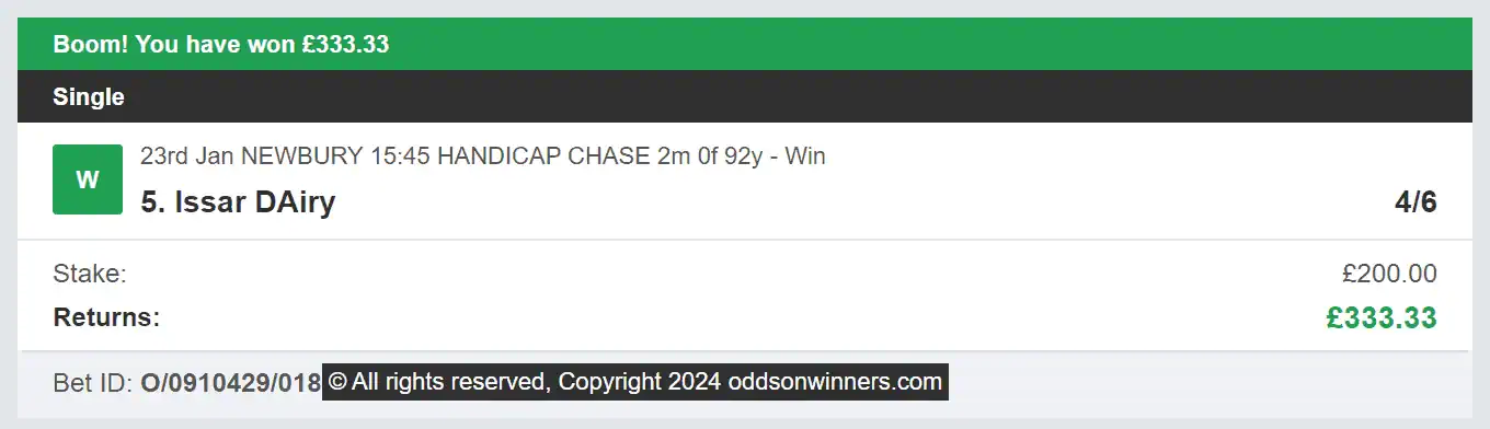 Odds On Winners - Winner - 2024-01-23
