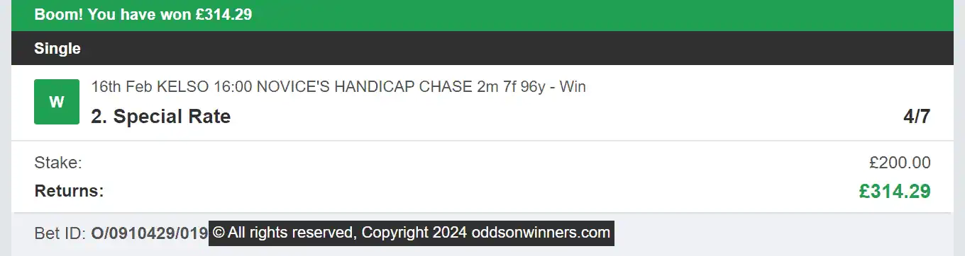 Odds On Winners - Winner - 2024-02-16