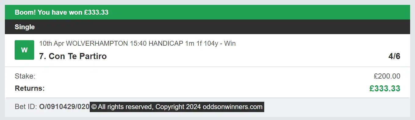 Odds On Winners - Winner - 2024-04-10