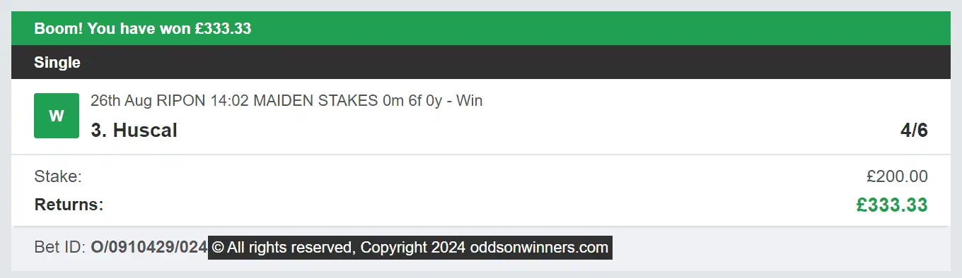 Odds On Winners - Winner - 2024-08-26