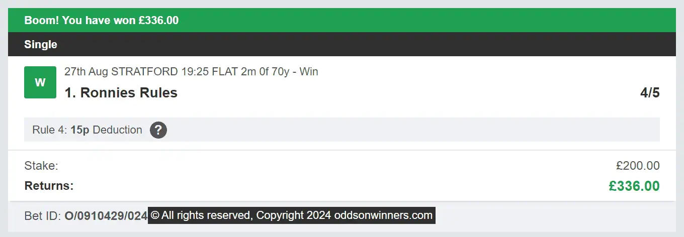 Odds On Winners - Winner - 2024-08-27