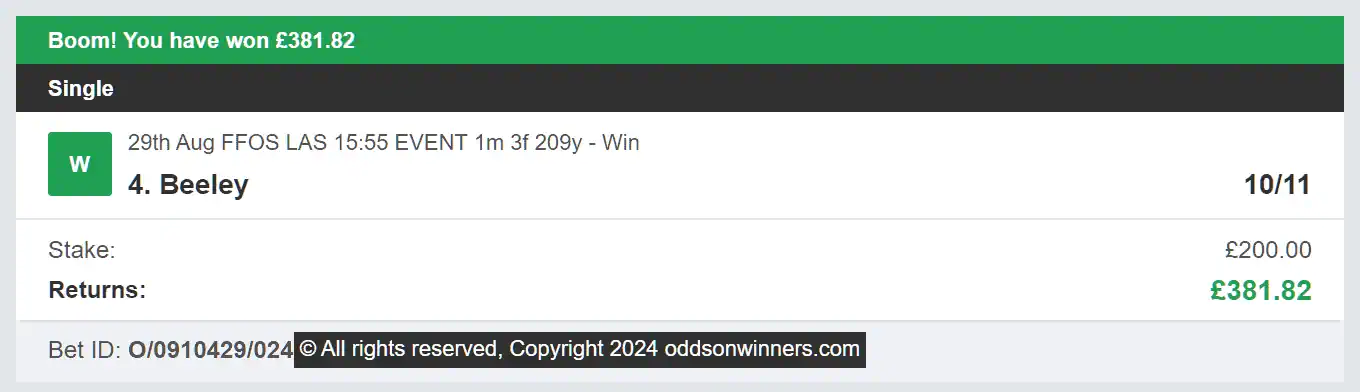Odds On Winners - Winner - 2024-08-29