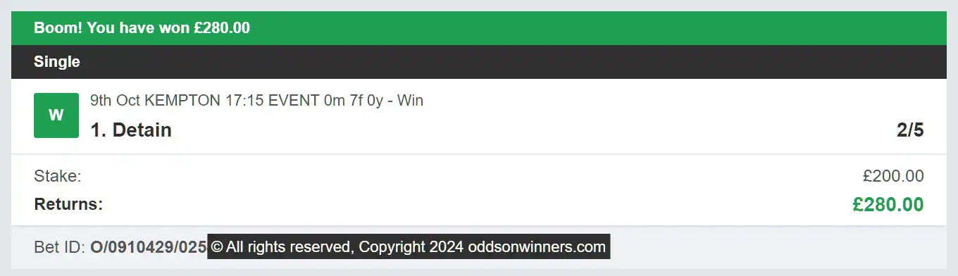 Odds On Winners - Winner - 2024-10-09