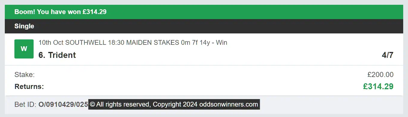 Odds On Winners - Winner - 2024-10-10