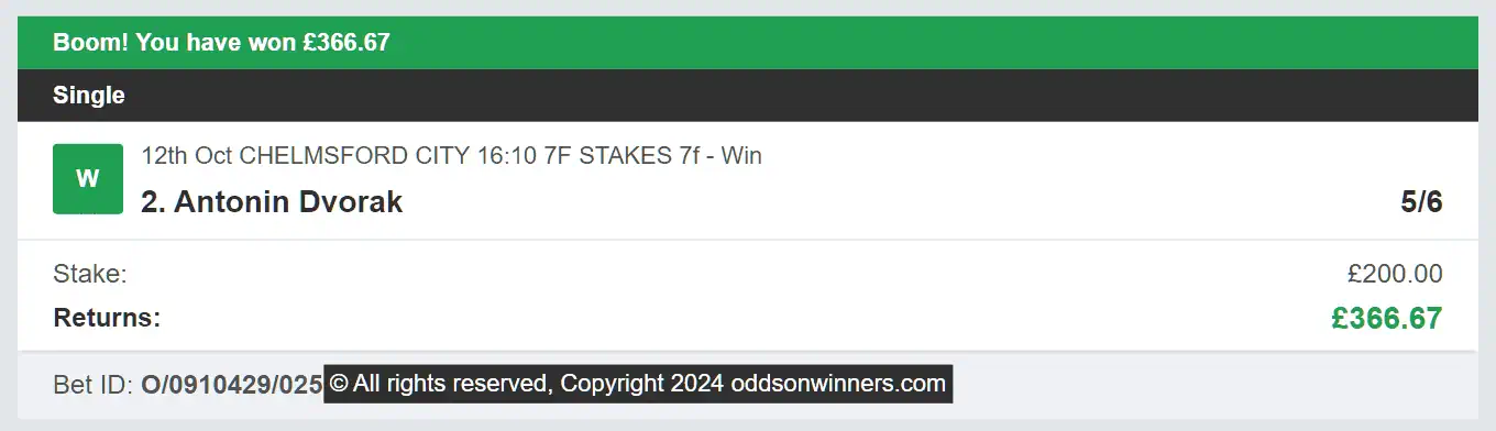 Odds On Winners - Winner - 2024-10-12