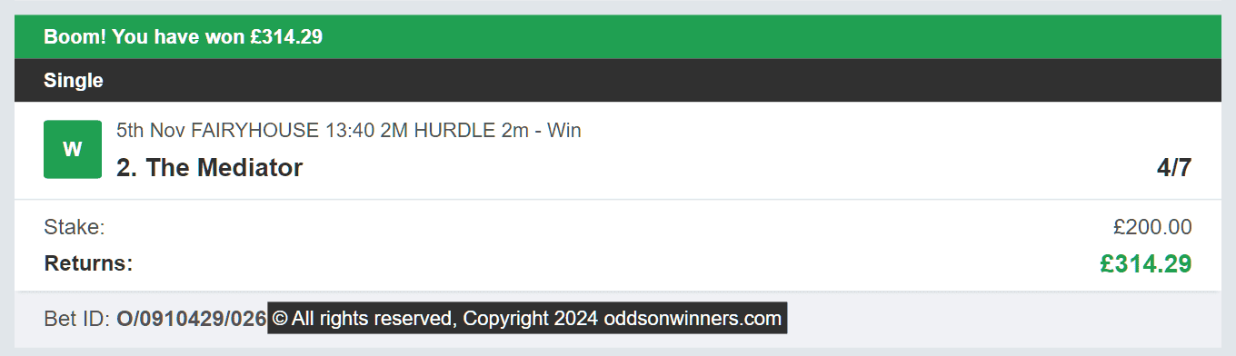 Odds On Winners - Winner - 2024-11-05