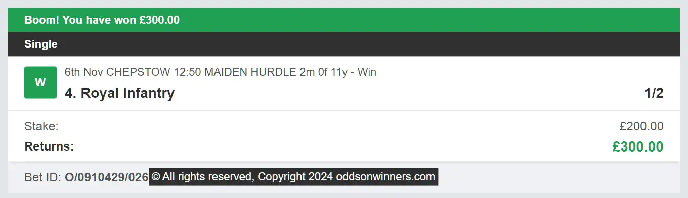 Odds On Winners - Winner - 2024-11-06